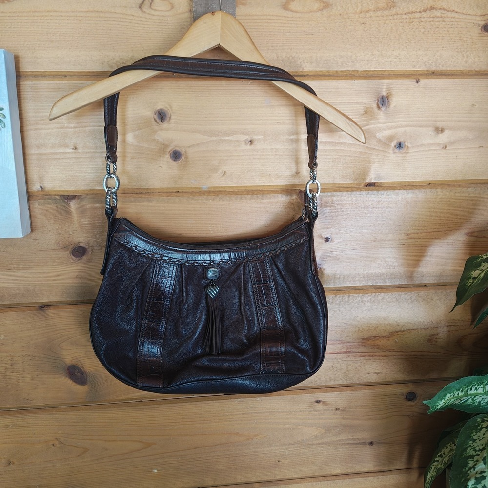 Nice Brighton Splendid Black & Chocolate Leather Purse Shoulder Bag D615780 ZA4 - Picture 5 of 9